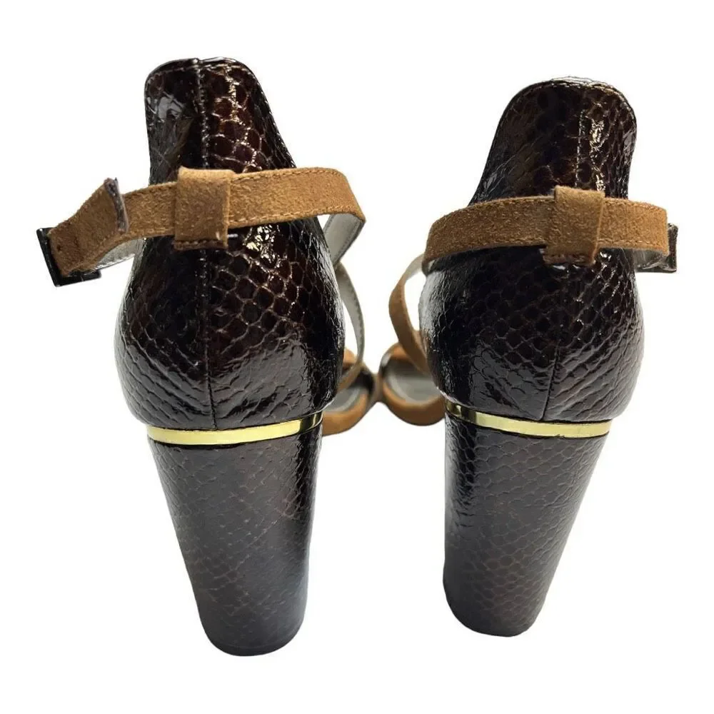 Ana high heels shoes size 7.5 M- brown fabric upper pre owned a new approach.
